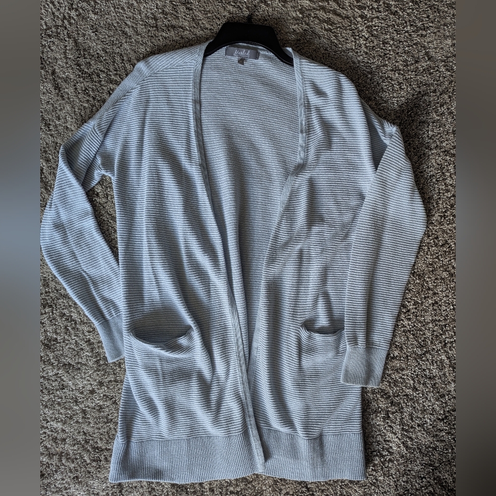 Marled Light Blue Striped Cardigan